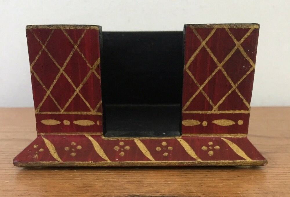 Foreside Vtg Antique Primitive Style Red Gold Desk Organizer Square Box 4.75"